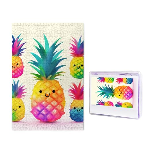 1000 Teile Puzzle – Regenbogen-Ananas-Cartoon-Puzzles für Erwachsene, herausforderndes Puzzle, personalisiertes Bildpuzzle, Holzpuzzle, 74,9 x 50 cm von Dwrepo