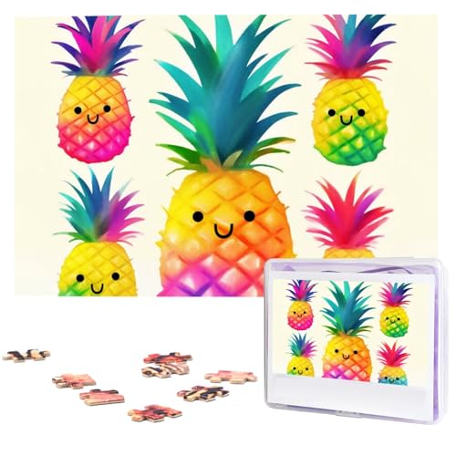 1000 Teile Puzzle – Regenbogen-Ananas-Cartoon-Puzzles für Erwachsene, herausforderndes Puzzle, personalisiertes Bildpuzzle, Holzpuzzle, 74,9 x 50 cm von Dwrepo