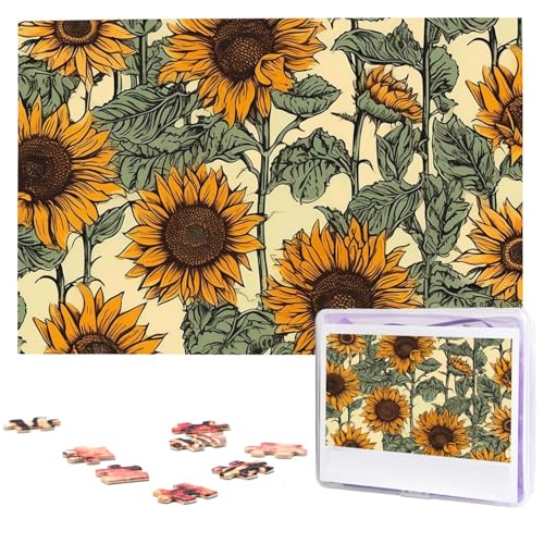 1000 Teile Puzzle – Romantische Sonnenblumen-Puzzles für Erwachsene, herausforderndes Puzzle, personalisiertes Bildpuzzle, Holzpuzzle, 74,9 x 50 cm von Dwrepo