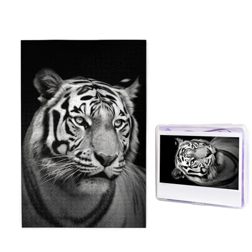 1000 Teile Puzzle – Schwarz-Weiß-Tiger-Puzzles für Erwachsene, herausforderndes Puzzle, personalisiertes Bildpuzzle, Holzpuzzle, 74,9 x 50 cm von Dwrepo