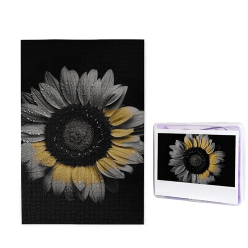 1000 Teile Puzzle – Sonnenblumen-schwarze Puzzles für Erwachsene, herausforderndes Puzzle, personalisiertes Bildpuzzle, Holzpuzzle, 74,9 x 50 cm von Dwrepo