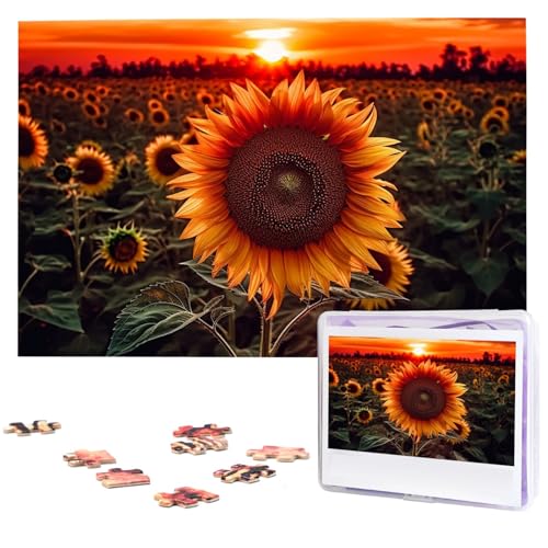 1000 Teile Puzzle – Sonnenuntergang Sonnenblume Puzzles für Erwachsene, herausforderndes Puzzle, personalisiertes Bild, Puzzle, Holzpuzzle, 74,9 x 50 cm von Dwrepo