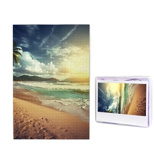 1000 Teile Puzzle – Sonnenuntergang am Strand Puzzles für Erwachsene, herausforderndes Puzzle, personalisiertes Bildpuzzle, Holzpuzzle, 74,9 x 50 cm von Dwrepo