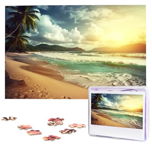 1000 Teile Puzzle – Sonnenuntergang am Strand Puzzles für Erwachsene, herausforderndes Puzzle, personalisiertes Bildpuzzle, Holzpuzzle, 74,9 x 50 cm von Dwrepo