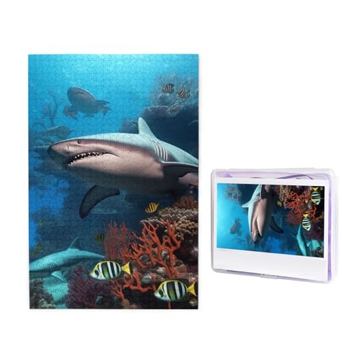 1000 Teile Puzzle – U-Boot-Hai-Korallen-Puzzles für Erwachsene, anspruchsvolles Puzzle, personalisiertes Bild, Puzzle, Holzpuzzle, 74,9 x 50 cm von Dwrepo