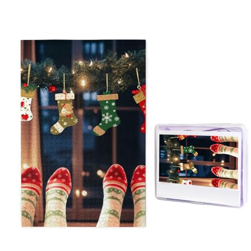 1000 Teile Puzzle – Weihnachtssocken Xmas Party Puzzles für Erwachsene, anspruchsvolles Puzzle, personalisiertes Bild, Puzzle, Holzpuzzle, 74,9 x 50 cm von Dwrepo