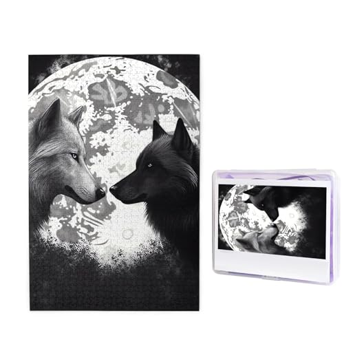 1000 Teile Puzzle – Wölfe lieben unter dem Mond, wilde Tierpuzzles für Erwachsene, herausforderndes Puzzle, personalisiertes Bild, Puzzle, Holzpuzzle, 74,9 x 50 cm von Dwrepo