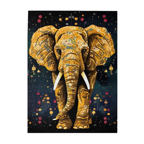 500 Teile Puzzle – Abstrakte Elefanten-Puzzles für Erwachsene, herausforderndes Puzzle, personalisiertes Bildpuzzle, Holzpuzzle, 51,8 x 38,1 cm von Dwrepo