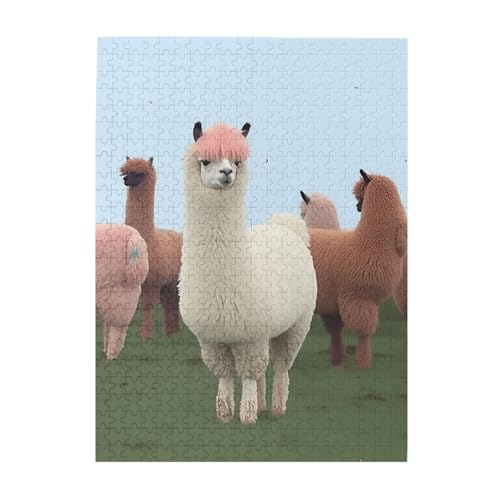 500 Teile Puzzle – Alpakas-Puzzles für Erwachsene, herausforderndes Puzzle, personalisiertes Bildpuzzle, Holzpuzzle, 51,8 x 38,1 cm von Dwrepo