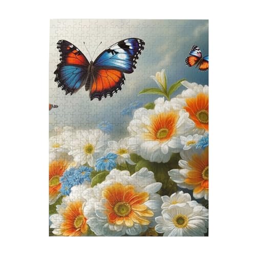 500 Teile Puzzle – Blumen und Schmetterlinge Puzzles für Erwachsene, herausforderndes Puzzle, personalisiertes Bild, Puzzle, Holzpuzzle, 51,8 x 38,1 cm von Dwrepo