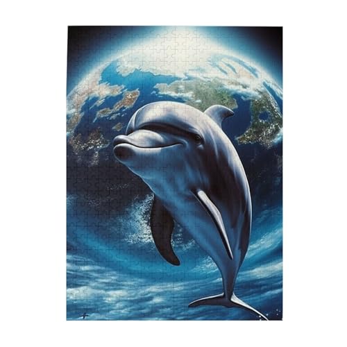500 Teile Puzzle – Delfin-Erde-Puzzles für Erwachsene, herausforderndes Puzzle, personalisiertes Bildpuzzle, Holzpuzzle, 51,8 x 38,1 cm von Dwrepo