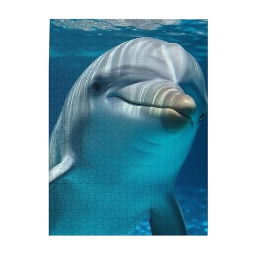 500 Teile Puzzle – Delfin mit einem Lächeln, Puzzles für Erwachsene, herausforderndes Puzzle, personalisiertes Bild, Puzzle, Holzpuzzle, 51,8 x 38,1 cm von Dwrepo