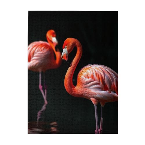 500 Teile Puzzle – Flamingos auf schwarzem Hintergrund, Puzzles für Erwachsene, herausforderndes Puzzle, personalisiertes Bild, Puzzle, Holzpuzzle, 51,8 x 38,1 cm von Dwrepo