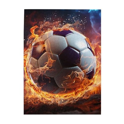 500 Teile Puzzle – Flamme Fußball Puzzles für Erwachsene, herausforderndes Puzzle, personalisiertes Bild, Puzzle, Holzpuzzle, 51,8 x 38,1 cm von Dwrepo