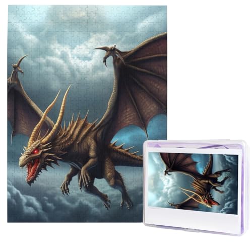 500 Teile Puzzle – Fliegender Drache Puzzles für Erwachsene, herausforderndes Puzzle, personalisiertes Bild, Holzpuzzle, 51,8 x 38,1 cm von Dwrepo