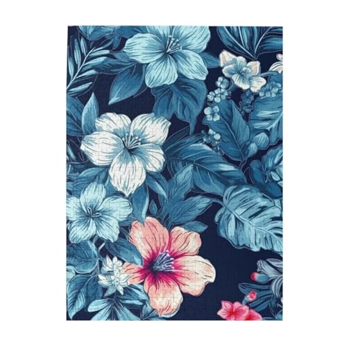 500 Teile Puzzle – Floral Blue Puzzles für Erwachsene, herausforderndes Puzzle, personalisiertes Bildpuzzle, Holzpuzzle, 51,8 x 38,1 cm von Dwrepo
