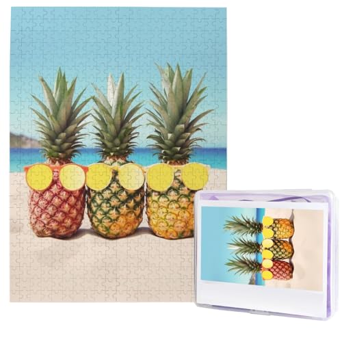 500 Teile Puzzle – Gelbe geometrische Ananas-Puzzles für Erwachsene, herausforderndes Puzzle, personalisiertes Bildpuzzle, Holzpuzzle, 51,8 x 38,1 cm von Dwrepo