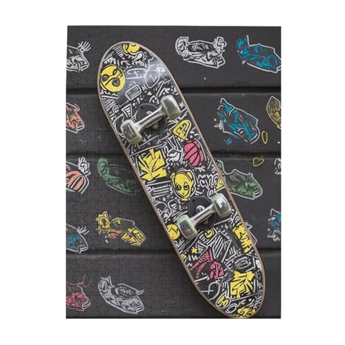 500 Teile Puzzle – Graffiti-Skateboard-Puzzles für Erwachsene, herausforderndes Puzzle, personalisiertes Bildpuzzle, Holzpuzzle, 51,8 x 38,1 cm von Dwrepo