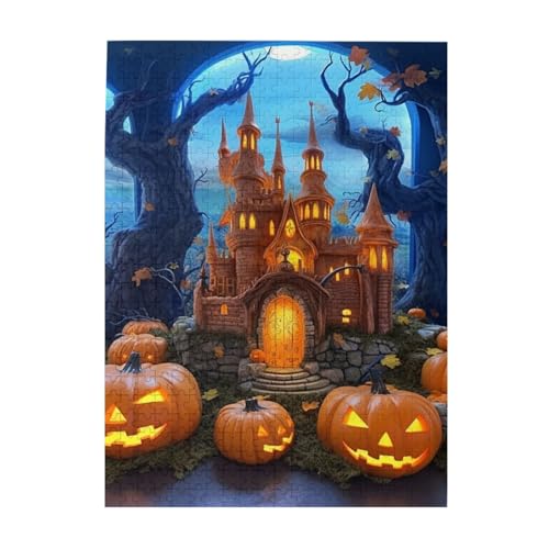 500 Teile Puzzle – Halloween Schloss Kürbis Puzzles für Erwachsene, herausforderndes Puzzle, personalisiertes Bild, Puzzle, Holzpuzzle, 51,8 x 38,1 cm von Dwrepo