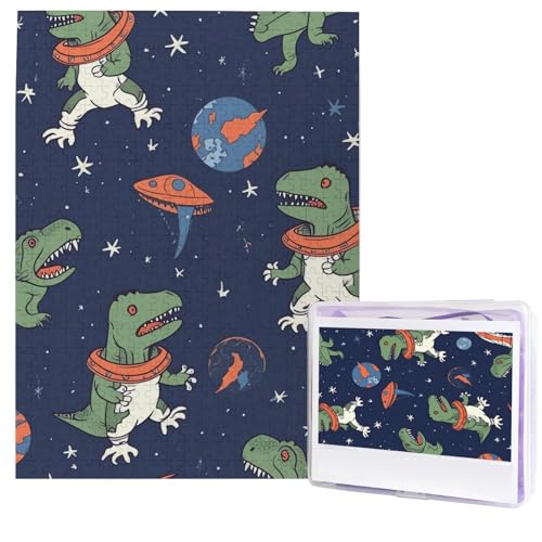 500 Teile Puzzle – Lustige Astronauten Dinosaurier Rakete Puzzles für Erwachsene, herausforderndes Puzzle, personalisiertes Bild, Puzzle, Holzpuzzle, 51,8 x 38,1 cm von Dwrepo