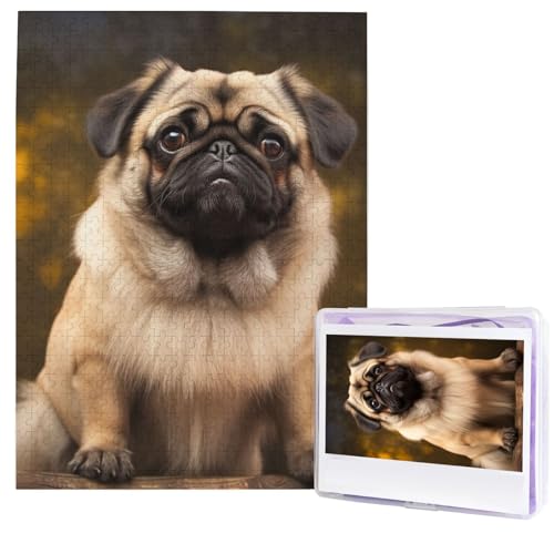 500 Teile Puzzle – Mops-Hunde-Puzzles für Erwachsene, herausforderndes Puzzle, personalisiertes Bild, Puzzle, Holzpuzzle, 51,8 x 38,1 cm von Dwrepo