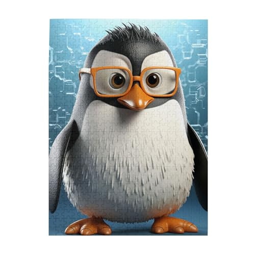 500 Teile Puzzle – Pinguin mit Brille, Puzzles für Erwachsene, herausforderndes Puzzle, personalisiertes Bildpuzzle, Holzpuzzle, 51,8 x 38,1 cm von Dwrepo