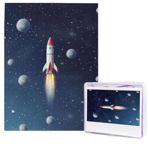 500 Teile Puzzle – Rakete im Weltraum Puzzles für Erwachsene, herausforderndes Puzzle, personalisiertes Bild, Puzzle, Holzpuzzle, 51,8 x 38,1 cm von Dwrepo