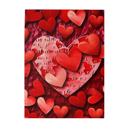 500 Teile Puzzle – Rote Herzen Liebespuzzles für Erwachsene, herausforderndes Puzzle, personalisiertes Bild, Puzzle, Holzpuzzle, 51,8 x 38,1 cm von Dwrepo