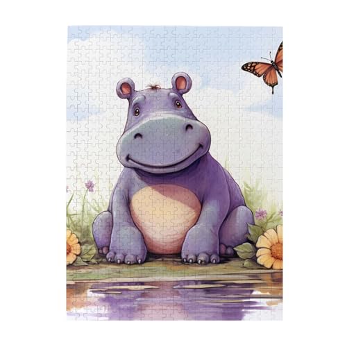 500 Teile Puzzle – Schmetterlings- und Nilpferd-Puzzles für Erwachsene, herausforderndes Puzzle, personalisiertes Bildpuzzle, Holzpuzzle, 51,8 x 38,1 cm von Dwrepo