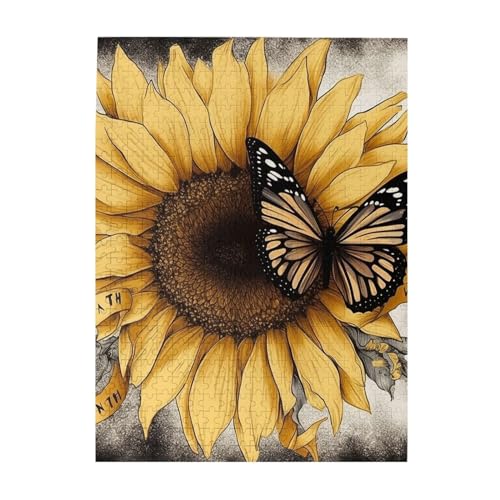 500 Teile Puzzle – Schmetterlings- und Sonnenblumen-Puzzles für Erwachsene, herausforderndes Puzzle, personalisiertes Bildpuzzle, Holzpuzzle, 51,8 x 38,1 cm von Dwrepo