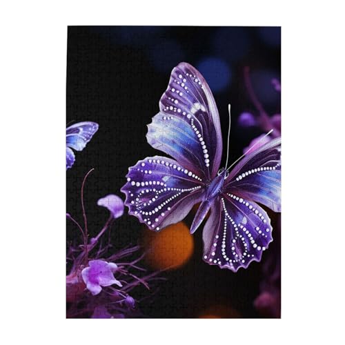 500 Teile Puzzle – Schöne lila Schmetterlingspuzzles für Erwachsene, herausforderndes Puzzle, personalisiertes Bildpuzzle, Holzpuzzle, 51,8 x 38,1 cm von Dwrepo