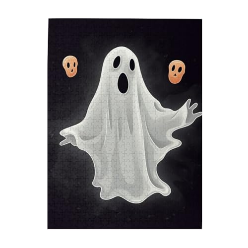 500 Teile Puzzle – Schwarz und Halloween Geisterpuzzles für Erwachsene, herausforderndes Puzzle, personalisiertes Bildpuzzle, Holzpuzzle, 51,8 x 38,1 cm von Dwrepo