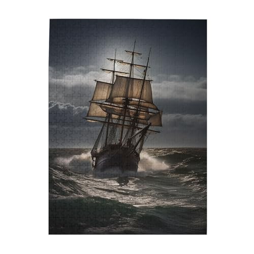 500 Teile Puzzle – Segelschiff im Sturm Puzzles für Erwachsene, herausforderndes Puzzle, personalisiertes Bildpuzzle, Holzpuzzle, 51,8 x 38,1 cm von Dwrepo