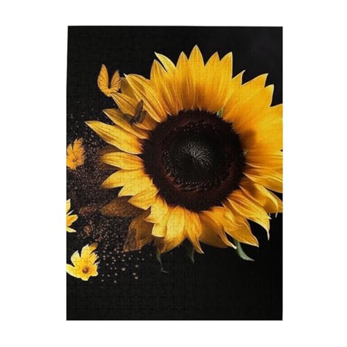 500 Teile Puzzle – Sonnenblume auf schwarzem Hintergrund, Puzzles für Erwachsene, herausforderndes Puzzle, personalisiertes Bild, Puzzle, Holzpuzzle, 51,8 x 38,1 cm von Dwrepo