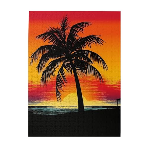 500 Teile Puzzle – Sonnenuntergang Palme Puzzles für Erwachsene, herausforderndes Puzzle, personalisiertes Bild, Puzzle, Holzpuzzle, 51,8 x 38,1 cm von Dwrepo