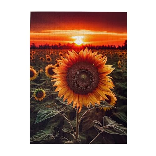 500 Teile Puzzle – Sonnenuntergang Sonnenblume Puzzles für Erwachsene, herausforderndes Puzzle, personalisiertes Bild, Puzzle, Holzpuzzle, 51,8 x 38,1 cm von Dwrepo
