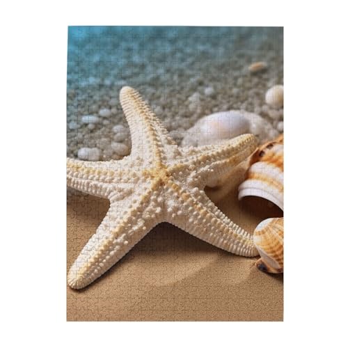 500 Teile Puzzle – Strandmuschel Seestern Puzzles für Erwachsene, herausforderndes Puzzle, personalisiertes Bild, Puzzle, Holzpuzzle, 51,8 x 38,1 cm von Dwrepo