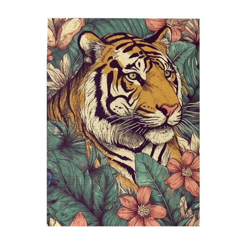 500 Teile Puzzle – Tropischer Tiger Puzzles für Erwachsene, herausforderndes Puzzle, personalisiertes Bildpuzzle, Holzpuzzle, 51,8 x 38,1 cm von Dwrepo