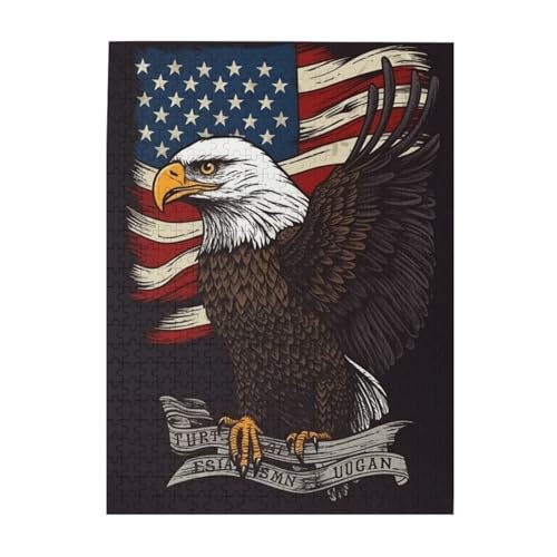500 Teile Puzzle – USA Patriotischer Adler mit amerikanischer Flagge, Puzzles für Erwachsene, herausforderndes Puzzle, personalisiertes Bild, Puzzle, Holzpuzzle, 51,8 x 38,1 cm von Dwrepo