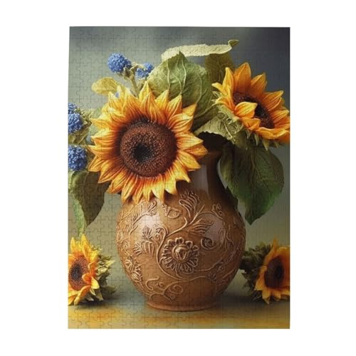 500 Teile Puzzle – Vase Sonnenblume Puzzles für Erwachsene, herausforderndes Puzzle, personalisiertes Bild, Puzzle, Holzpuzzle, 51,8 x 38,1 cm von Dwrepo