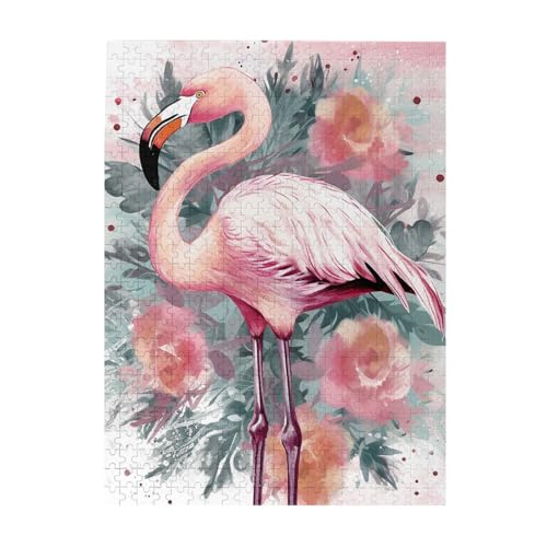 500 Teile Puzzle – Vintage Boho Flamingo Blumen Puzzles für Erwachsene, anspruchsvolles Puzzle, personalisiertes Bild, Puzzle, Holzpuzzle, 51,8 x 38,1 cm von Dwrepo
