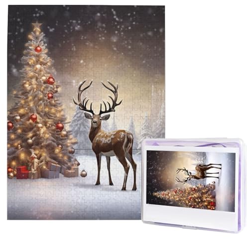 500 Teile Puzzle – Weihnachtsbaum und Rentier Puzzles für Erwachsene, herausforderndes Puzzle, personalisiertes Bildpuzzle, Holzpuzzle, 51,8 x 38,1 cm von Dwrepo