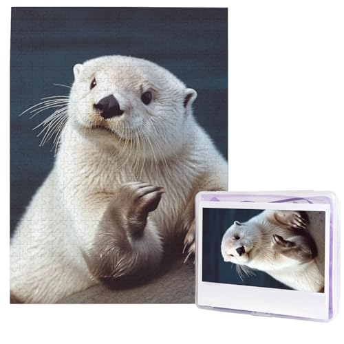 500 Teile Puzzle – Weißer Otter-Puzzles für Erwachsene, herausforderndes Puzzle, personalisiertes Bildpuzzle, Holzpuzzle, 51,8 x 38,1 cm von Dwrepo