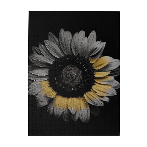 500-teiliges Puzzle, Sonnenblumen-schwarze Puzzles für Erwachsene, herausforderndes Puzzle, personalisiertes Bildpuzzle, Holzpuzzle, 51,8 x 38,1 cm von Dwrepo