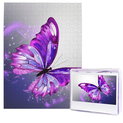 500-teiliges Puzzle – Aquarell-Puzzle, lila Schmetterling, für Erwachsene, herausforderndes Puzzle, personalisiertes Bild, Puzzle, Holzpuzzle, 51,8 x 38,1 cm von Dwrepo