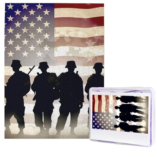 500-teiliges Puzzle – Armed Forces Day American Pattern Puzzles für Erwachsene, herausforderndes Puzzle, personalisiertes Bild, Puzzle, Holzpuzzle, 51,8 x 38,1 cm von Dwrepo