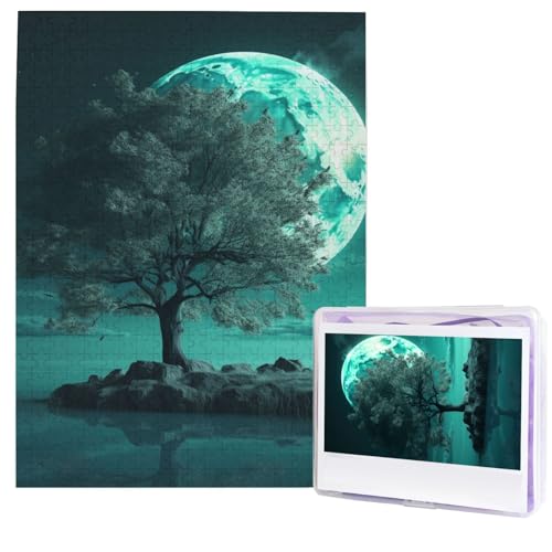 500-teiliges Puzzle – Blaugrüner Baum im Mondlicht, Puzzles für Erwachsene, herausforderndes Puzzle, personalisiertes Bild, Holzpuzzle, 51,8 x 38,1 cm von Dwrepo