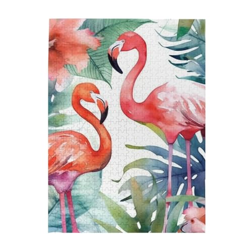 500-teiliges Puzzle – Flamingos, Aquarell, Tropen, Puzzles für Erwachsene, anspruchsvolles Puzzle, personalisiertes Bild, Puzzle, Holzpuzzle, 51,8 x 38,1 cm von Dwrepo