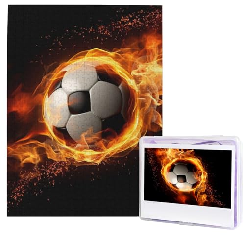 500-teiliges Puzzle – Fußball-Flammen-Puzzles für Erwachsene, herausforderndes Puzzle, personalisiertes Bildpuzzle, Holzpuzzle, 51,8 x 38,1 cm von Dwrepo