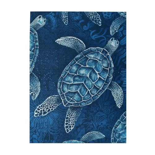500-teiliges Puzzle – Meeresschildkröten-blaue Puzzles für Erwachsene, herausforderndes Puzzle, personalisiertes Bild, Holzpuzzle, 51,8 x 38,1 cm von Dwrepo